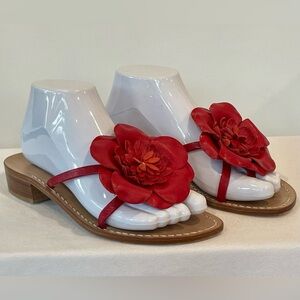 Safari Positano custom leather sandals w/leather floral accent, 37, red, unworn